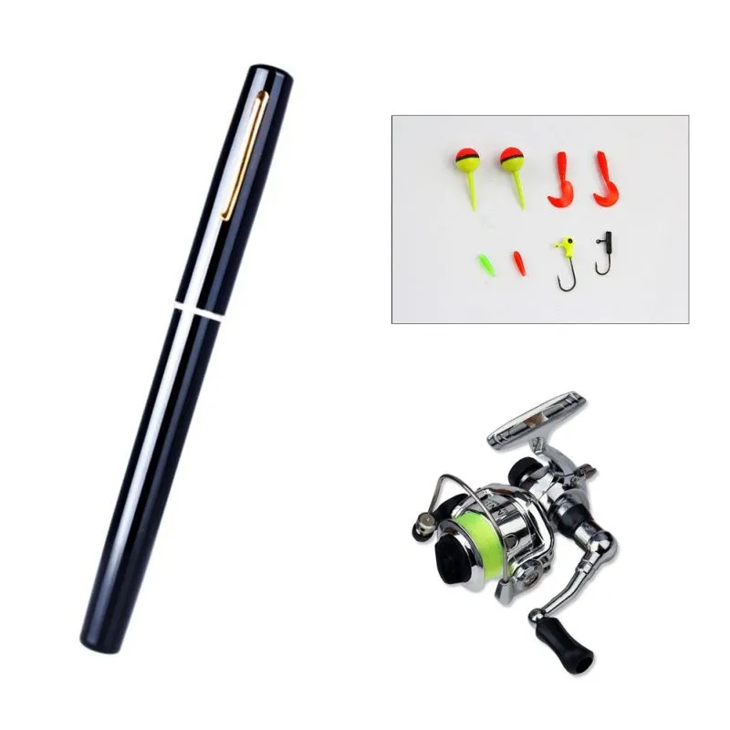 Pocket Mini Fishing Rod Fishing Pole Pen Shape Folded Rod With Metal Spinning Reel Wheel Accessories