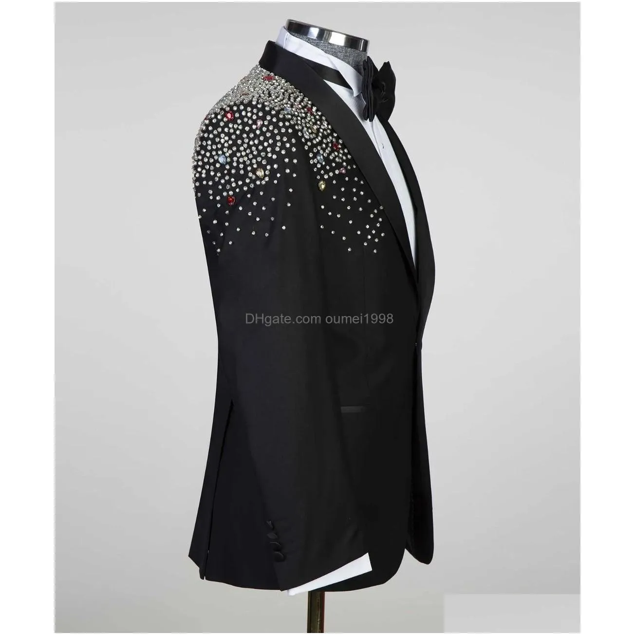 Men`S Suits & Blazers Black Mens Tailor-Made One Piece Blazer Butt Sheer Lapel Beaded Diamds Jacket Busin Wedding Groom Tailored Z55B Dhf7B