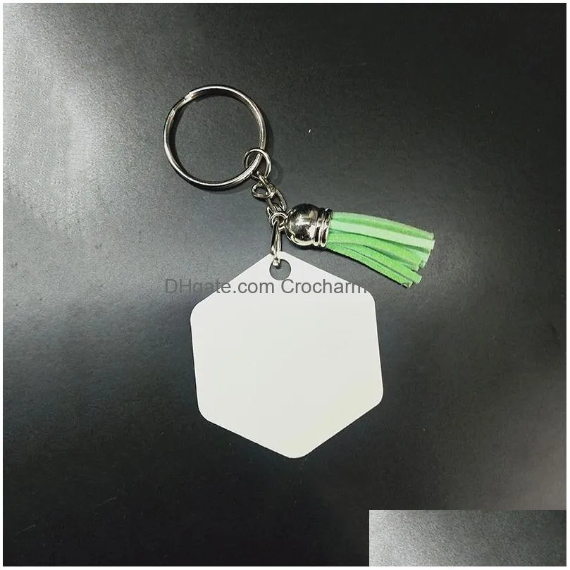 Pendants Sublimation Acrylic Keychains With Tassel Double Side For Diy White Blank Plastic Ornaments Diffrient Shapes Heat Transfer Dr Dhhuf