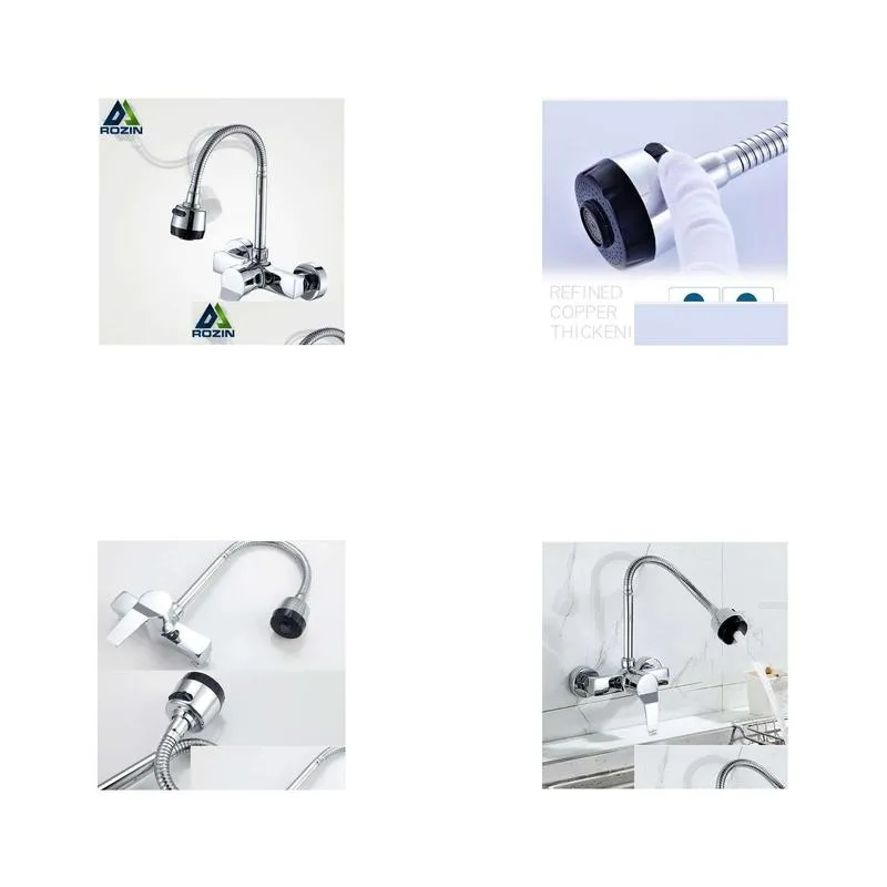 Free Shipping Stream Spray Bubbler Bathroom Kitchen Faucet Wall Mounted Dual Hole Hot and Cold Water Flexible Pipe Kitchen Mixer