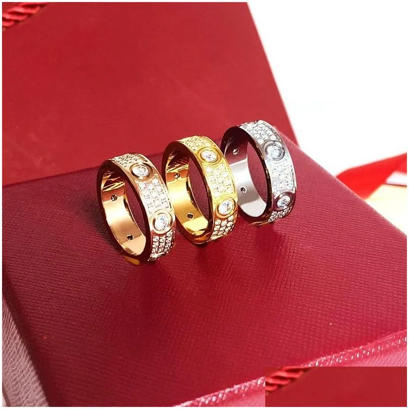 Starry ring love rings nail Ring designer for womens Titanium steel rose gold silver plated with full diamond for Man Rings wedding Engagement gift 4 5 6mm Multi