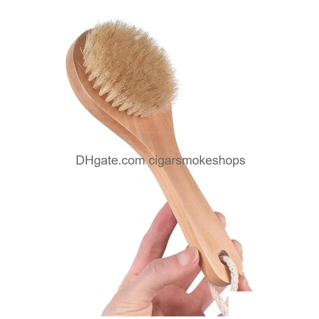 Bath Brushes, Sponges & Scrubbers Dry Body Brush Back Scrubber Anti-Slip Short Wooden Handle Natural Bristles Shower Exfoliating Masr Dhni8