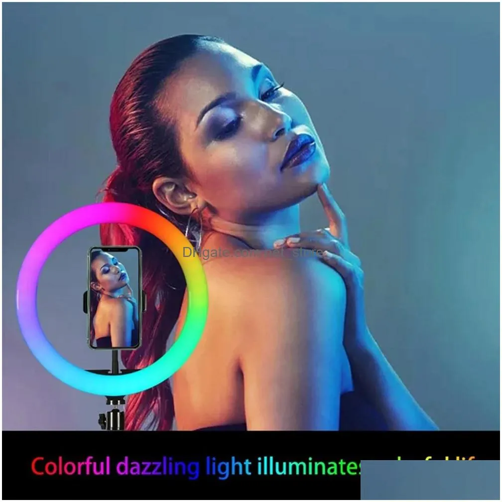 lights selfie ring light 10 inch rgb p ography led rim of lamp with mobile holder support tripod stand ringlight for live video