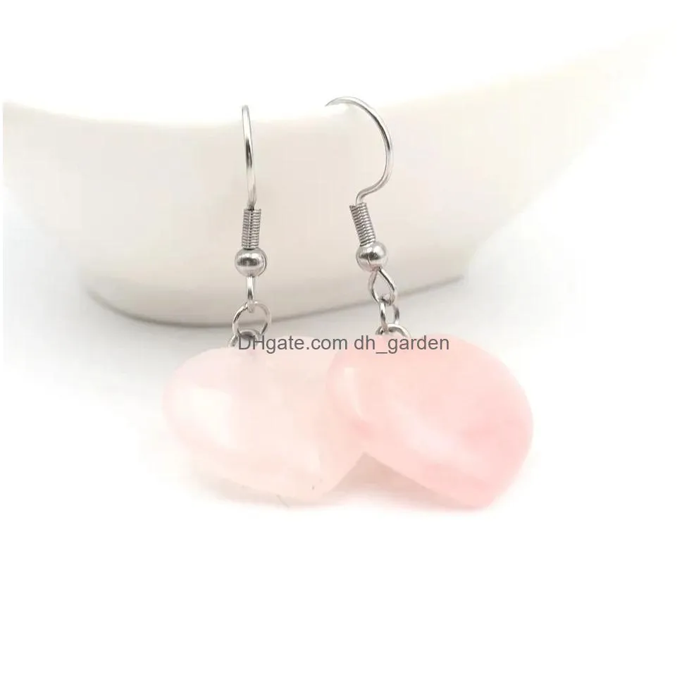 Dangle & Chandelier Heart Shape Natural Stone Earrings Pink Crystal Quartz Tiger Eye Jade Opal Stainless Steel Hoop Earring Dhgarden Dhpl5