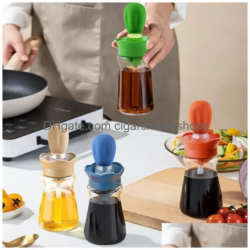 Cooking Utensils Oil Bottle With Sile Brush Spray Baking Barbecue Grill Dispenser Cookware Bbq Tool Kitchen Accessories Drop Delivery Dhgbi