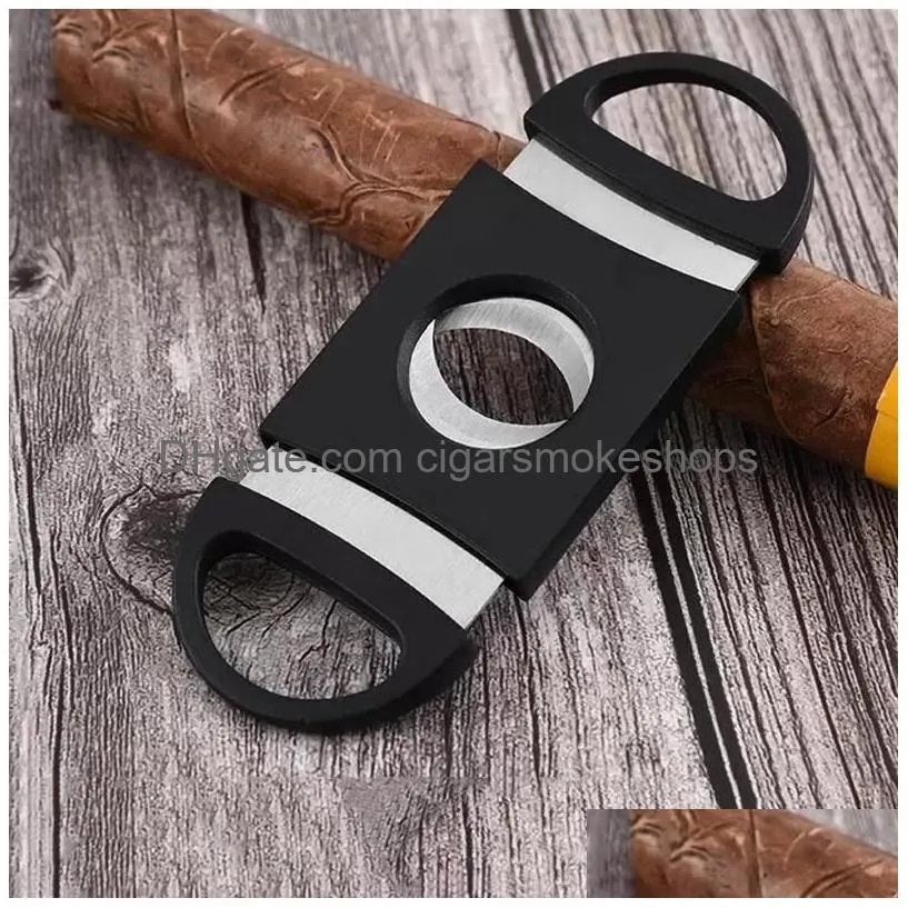 Party Favor Portable Cigar Cutter Plastic Blade Pocket Cutters Round Tip Knife Scissors Manual Stainless Steel Cigars Drop Delivery Dhjwb