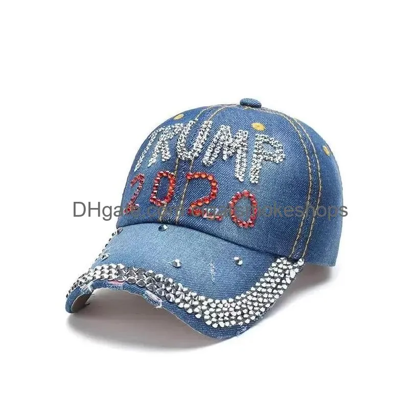 Party Hats 2024 Trump Cap Usa Hat Election Campaign  Diamond Adjustable Snapback Women Denim Drop Delivery Home Garden Festive S Dhuyb
