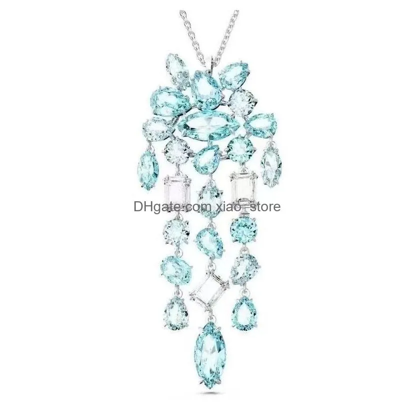 luxury gema blue austrian crystal bracelet earrings necklace set jewelry women valentines day brand top grade shine sea blue stone earring bracelets necklaces