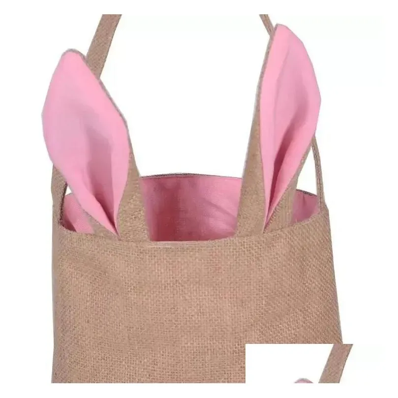 cute cotton linen easter bunny ears basket bag for easter gift packing easter handbag for child fine festival gift