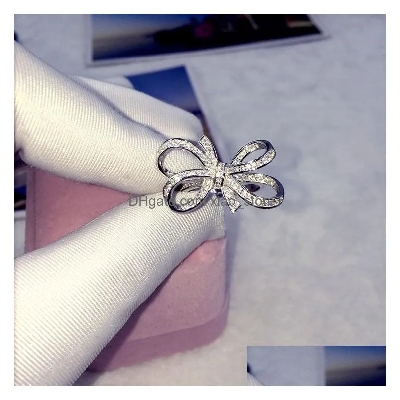 s925 silver cute butterfly designer rings for women girls fashion luxury crystal diamond sweet bow bowknot design chinese nail finger love ring jewelry