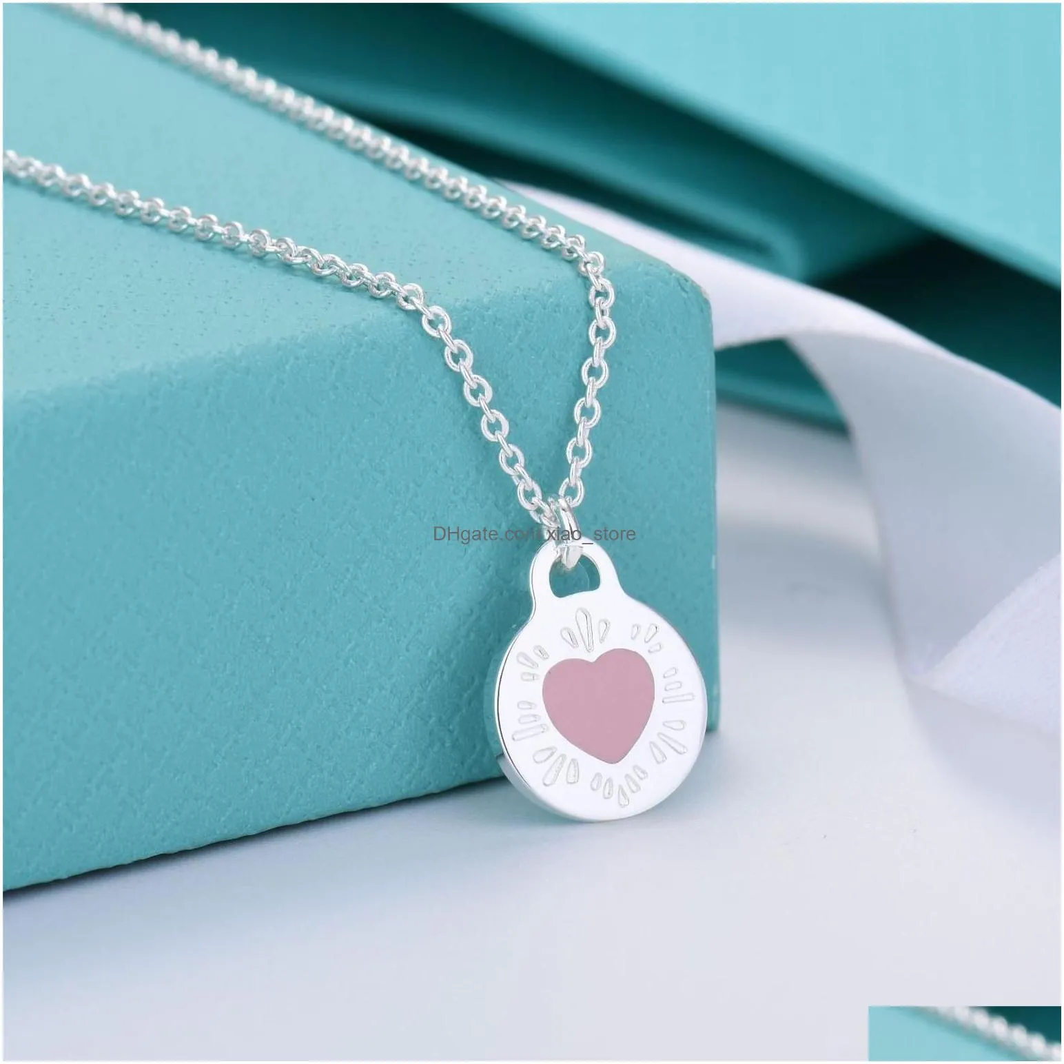 s925 silver sweet love heart designer pendant necklace for women cross chain cute pink blue red cute choker luxury brand elegant necklaces jewelry valentines