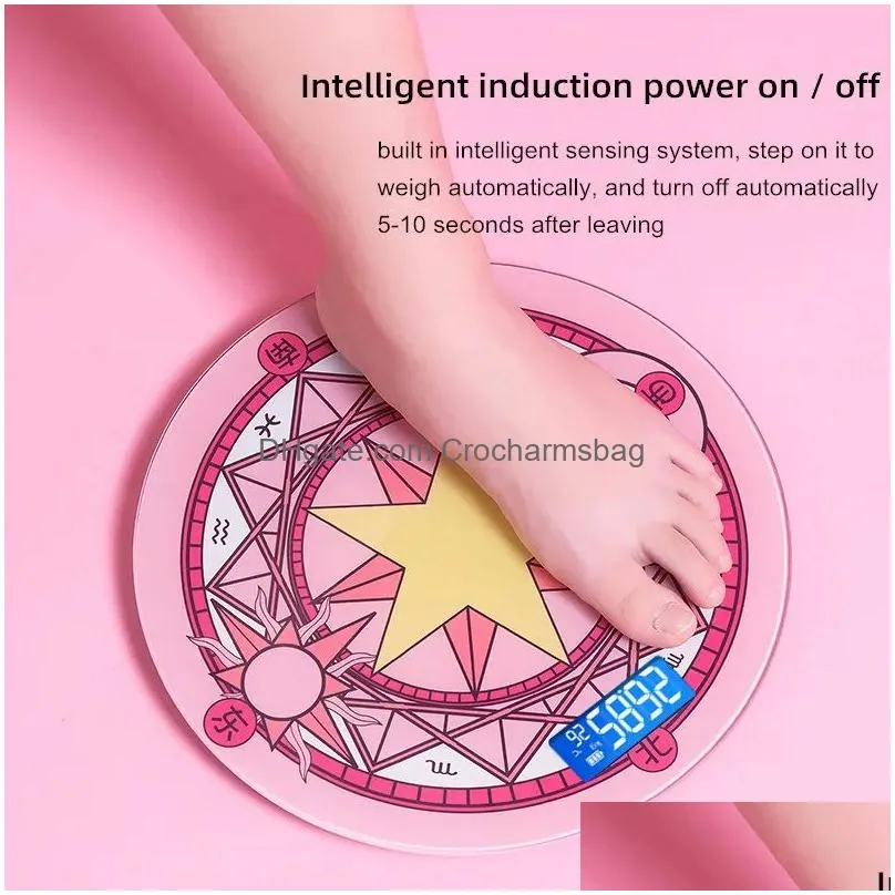 Other Housekeeping & Organization Scales Cute Pink Magic Array Bathroom Scale Lcd Display Electronic Digital Body Weighing Smart Fat N Dhnmw