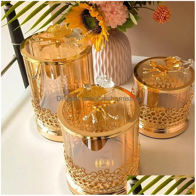 Storage Bottles & Jars Luxury Glass Candy Jar Household Dried Fruit Snack Electroplated Butterfly Cup Lid Set Home Decoration Accessor Dhxm9