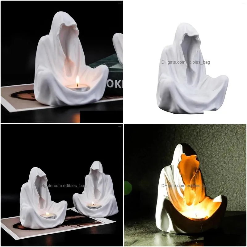 Candle Holders Halloween Ghost Scpture Holder Statue Resin Candlestick Ornament Short Sticks Drop Delivery Home Garden Decor Dh5Fw