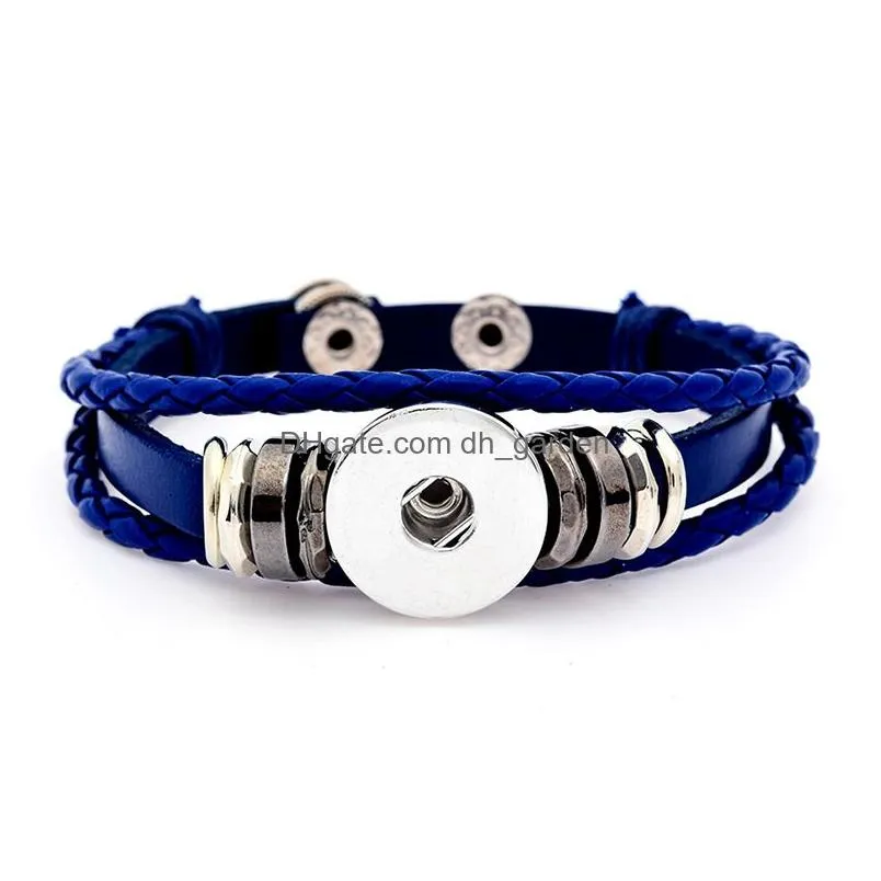 Charm Bracelets Retro Handmade Braided Leather Snap Button Bangles Fit 18Mm Snaps For Women Men Buttons Jewelry Drop Deliver Dhgarden Dhxph