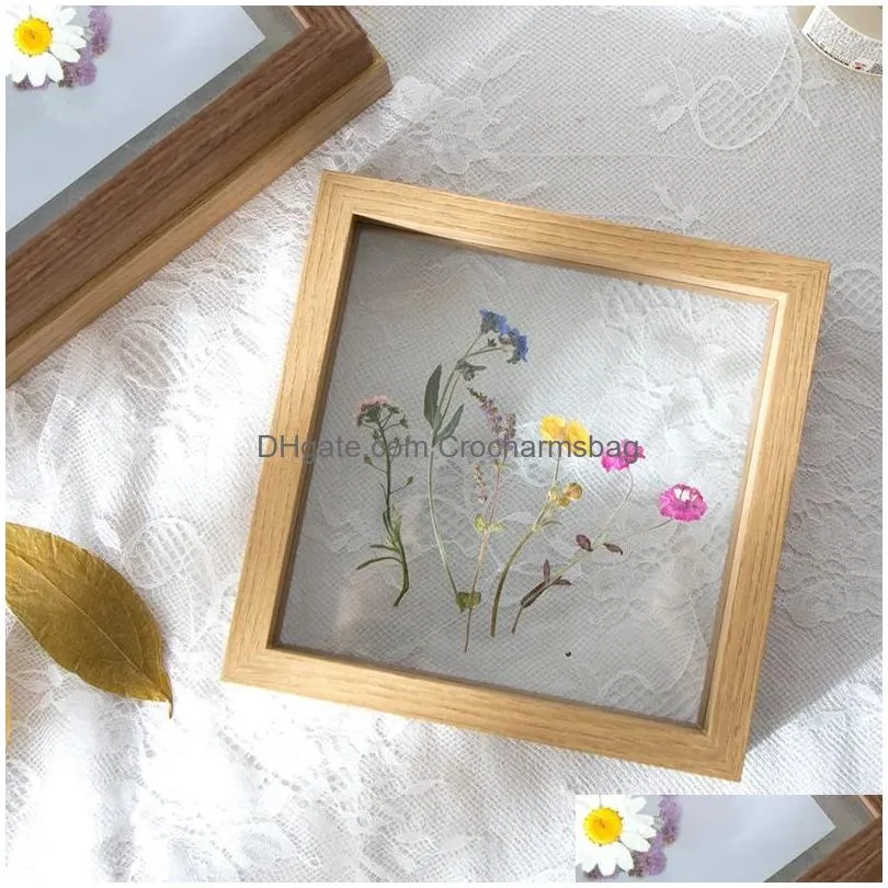 Frames And Mouldings Frame E2 European Style Plant Dried Flower Leaves Specimen Box Square Papercut Diy Po Doublesided Glass Picture D Dhbwe