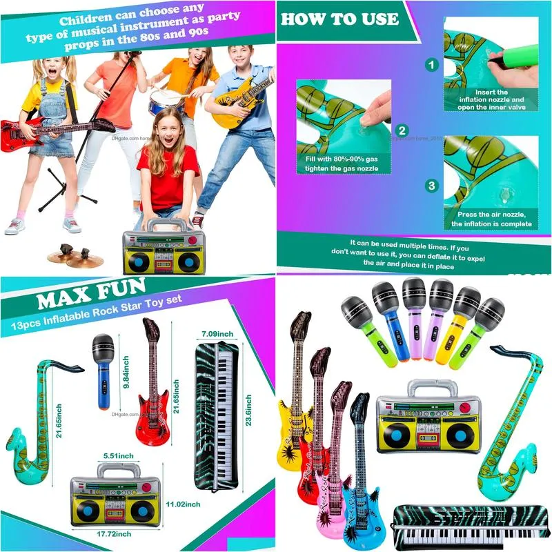 other event party supplies 13 pieceslot inflatable rock star toy set 1 radio 4 guitar 6 microphones saxophone keyboard piano