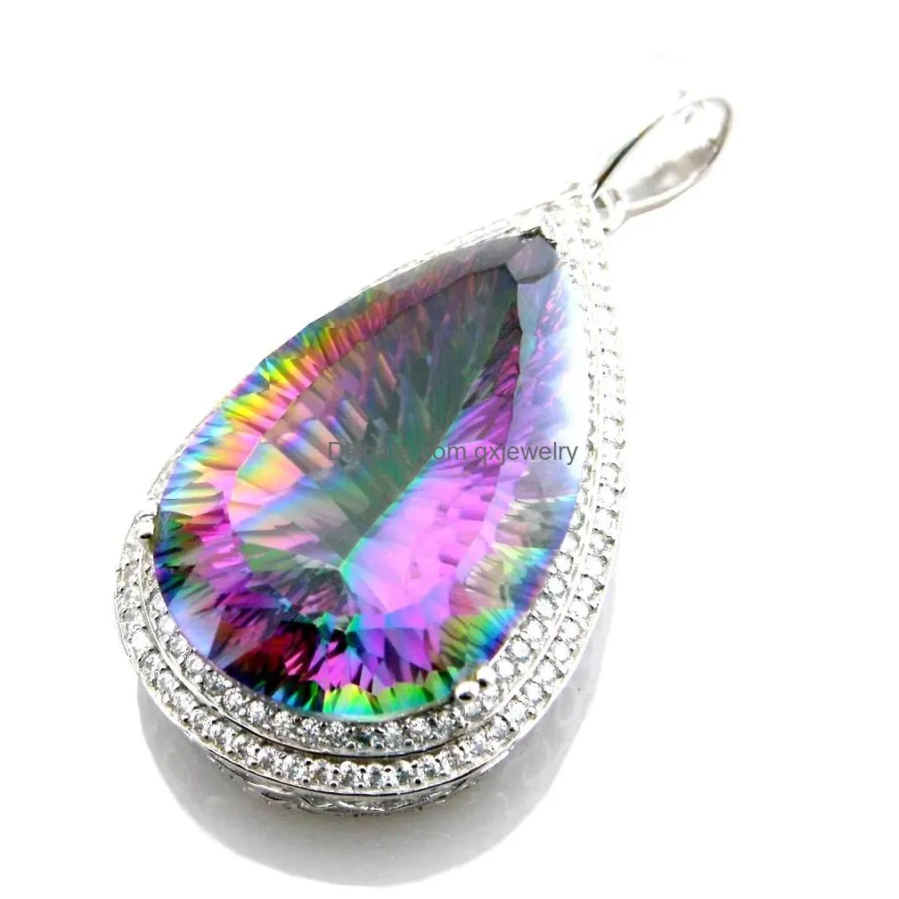 Pendant Necklaces Sier Natural Mystic Rainbow Stone Jewelry Women Necklace Big Drop Delivery Pendants Dhice