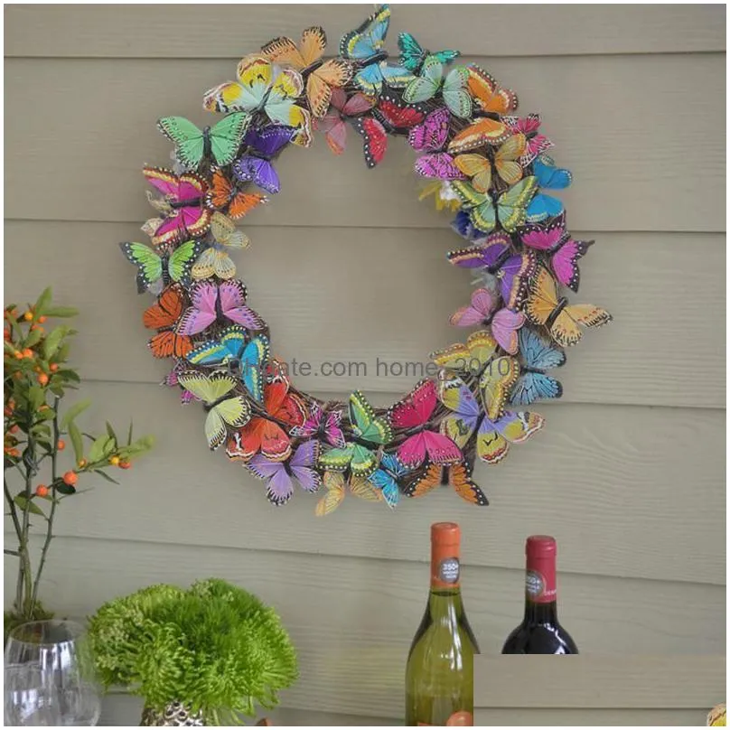 decorative flowers wreaths spring season wreath colorful butterflies roundshaped hanging garland for front door windows wall de8794790