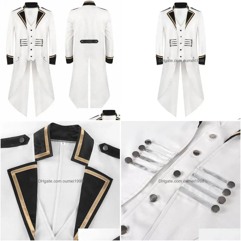 Men`S Suits & Blazers New Mens Retro Tailcoat White Lg Jacket Gothic Steampunk Victorian Cosplay Costume Frock Coat Single Breasted L Dhbau