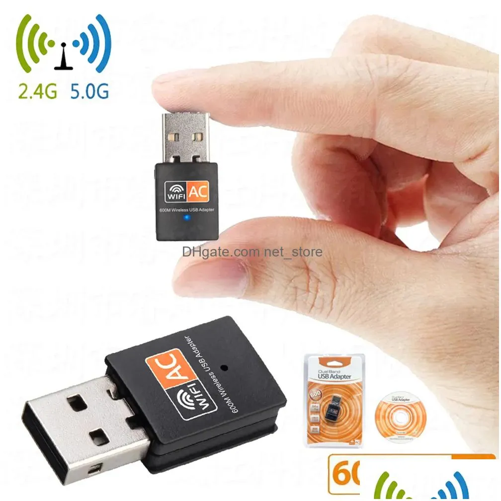 usb wifi adapter 2.4ghz 5ghz 600mbps wifi antenna dual band 802.11b/n/g/ac mini wireless computer network card receiver with retail