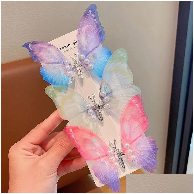 Moving Butterfly Hairpin for Children`s Forest Style Super Immortal Gradient Hairpin for Net Red Little Girl Wing Edge Clip