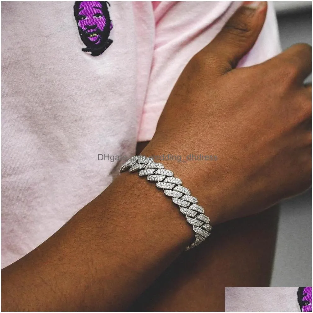  fashion 12mm width cz  cuban link chain hip hop bling micro pave 5a clear cubic zirconia cuban men bracelet wholesale