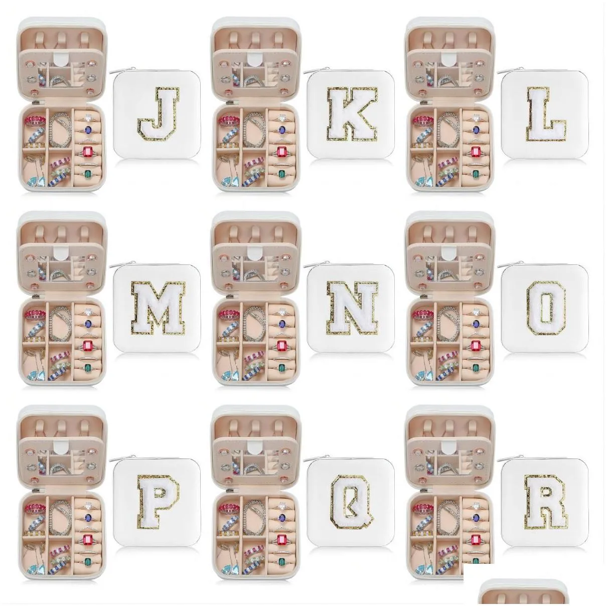 White Color Travel Jewelry Case Boxes Personalized Gifts Birthday Gifts For Women Christmas Gifts For Teens Girls Initial Letters