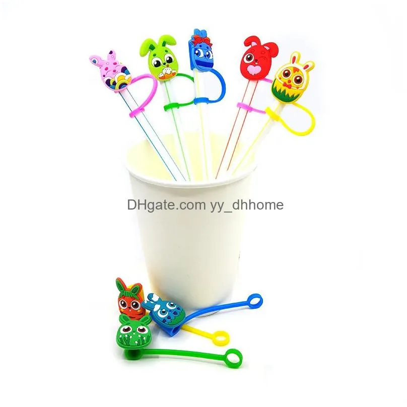 rubber straw toppers charms easter egg cartoon design covers reusable airtight dust-proof splash proof drinking cover trinkets fit 8mm straw cup