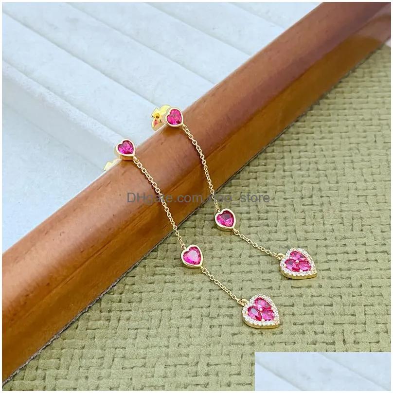 2024 fashion luxury love heart designer earrings necklaces set jewelry for women 18k gold rose pink stone diamond cz zircon drop ks brand earring choker
