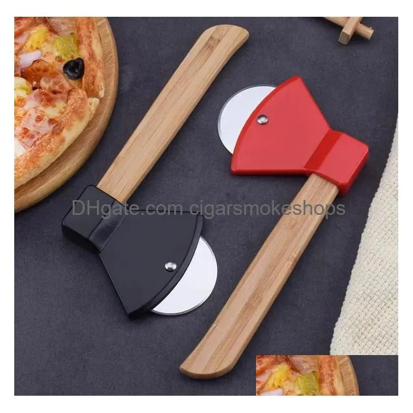 Other Kitchen Tools Fruit Vegetable Axe Bamboo Handle Pizza Cutter Rotating Blade Home Cutting Tool Wholesale Drop Delivery Garden Kit Dhgjc