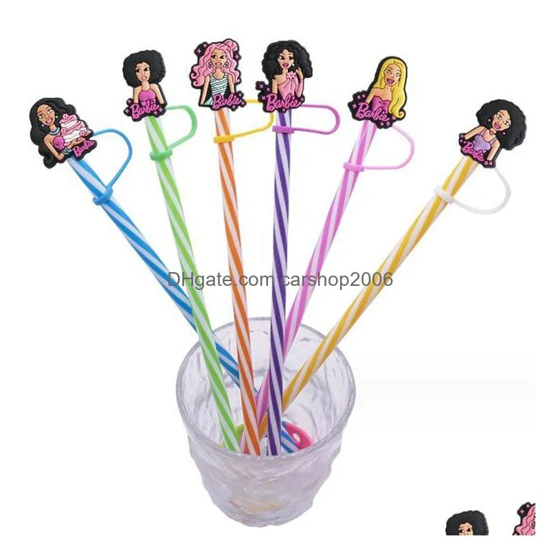 cartoon fashion girl straws cap pvc drink accessories straws toppers cover dust plug party decoration straws protection