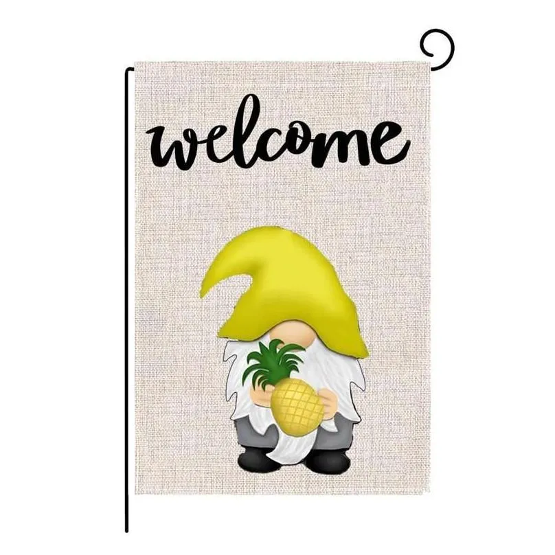 Banner Flags Summer Garden Flag Fruit Gnomes Double Size Printed Flax Outdoor Decorative Hanging Welcome Season 32X47Cm Drop Delivery Dhipj
