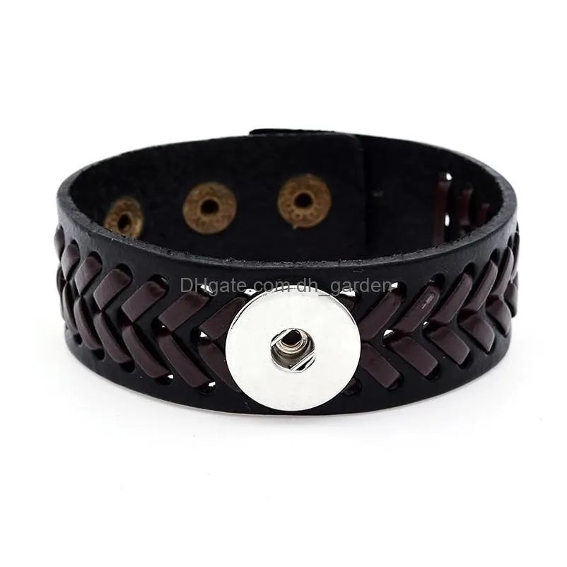 Charm Bracelets Braided Black Brown Leather Snap Button Bracelet Fit 18Mm Snaps Jewelry Drop Delivery Dhgarden Dhj5O