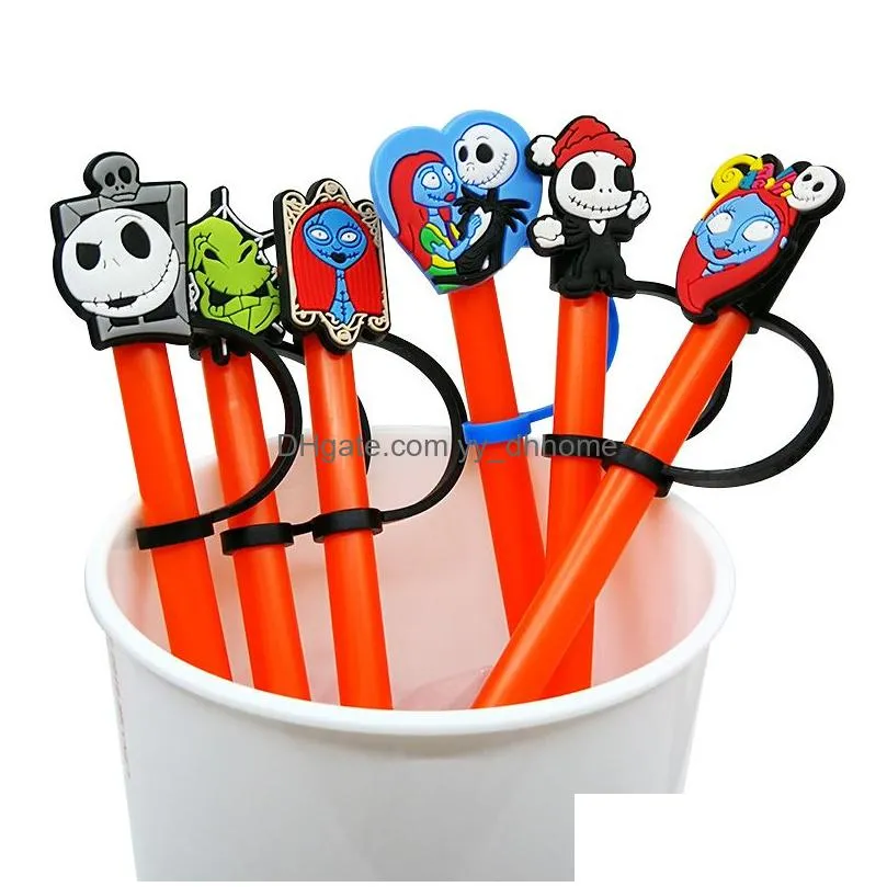 custom before christmas silicone straw toppers accessories cover charms reusable splash proof drinking dust plug decorative 8mm straw party