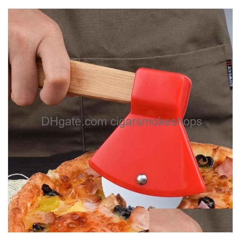 Other Kitchen Tools Fruit Vegetable Axe Bamboo Handle Pizza Cutter Rotating Blade Home Cutting Tool Wholesale Drop Delivery Garden Kit Dhgjc