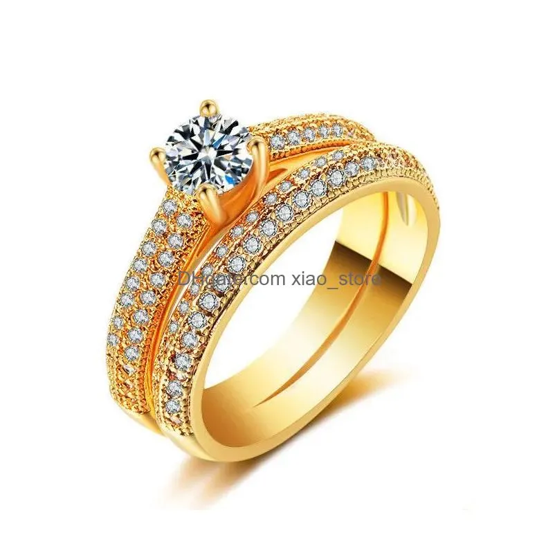  fake diamond cz zircon love heart designer rings for women charm crystal stone 2pcs set wedding engagement propose nail finger ring
