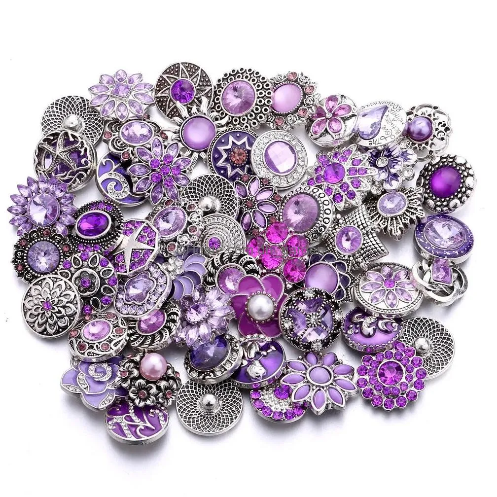 Clasps & Hooks Mixed Color Rhinestone Flower 18Mm Metal Snap Buttons Fit Diy Button Bracelet Necklace Jewelry Drop Delivery Dhgarden Dhbrj