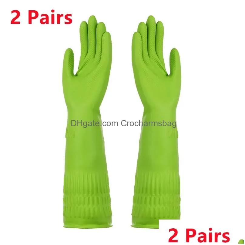 Cleaning Gloves 2Pairs Reusable Rubber Household Dishwashing Latex Waterproof Nonslip Kitchen Gardening Bathroom Drop Delivery Home Ga Dhkc6