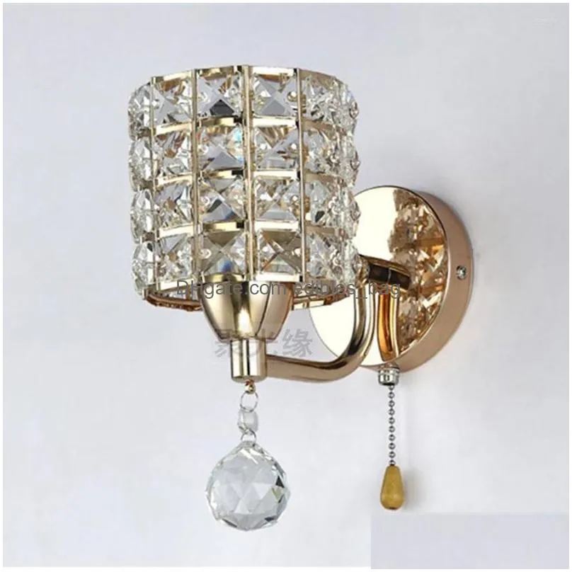 wall lamp modern luxury bedroom crystal light golden polished chrome bathroom sconces washroom fixtures