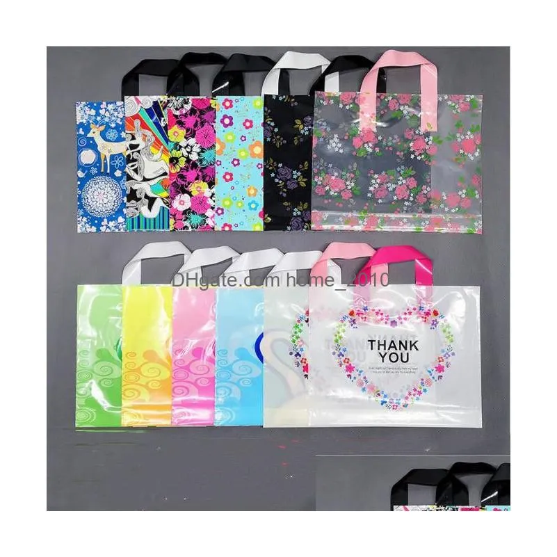 50pcs plastic bag with handle flower cartoon cute gift bag large shopping cloth party gift packaging bags6834209
