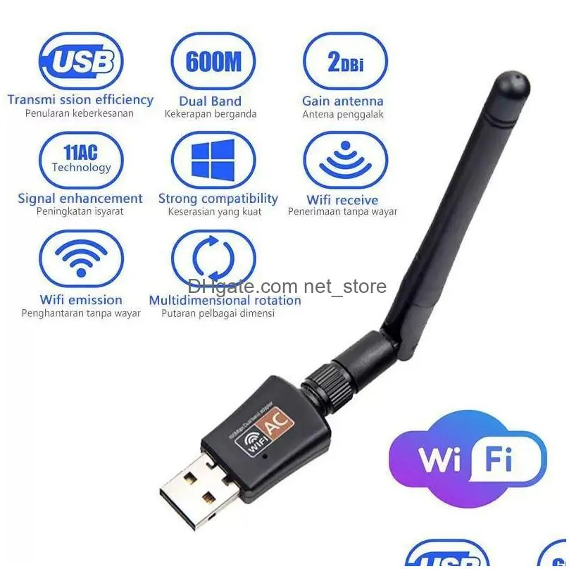 usb 2.0 wifi adapter 2.4ghz 5ghz 600mbps wifi antenna dual band 802.11b/n/g/ac mini wireless computer network card receiver with box