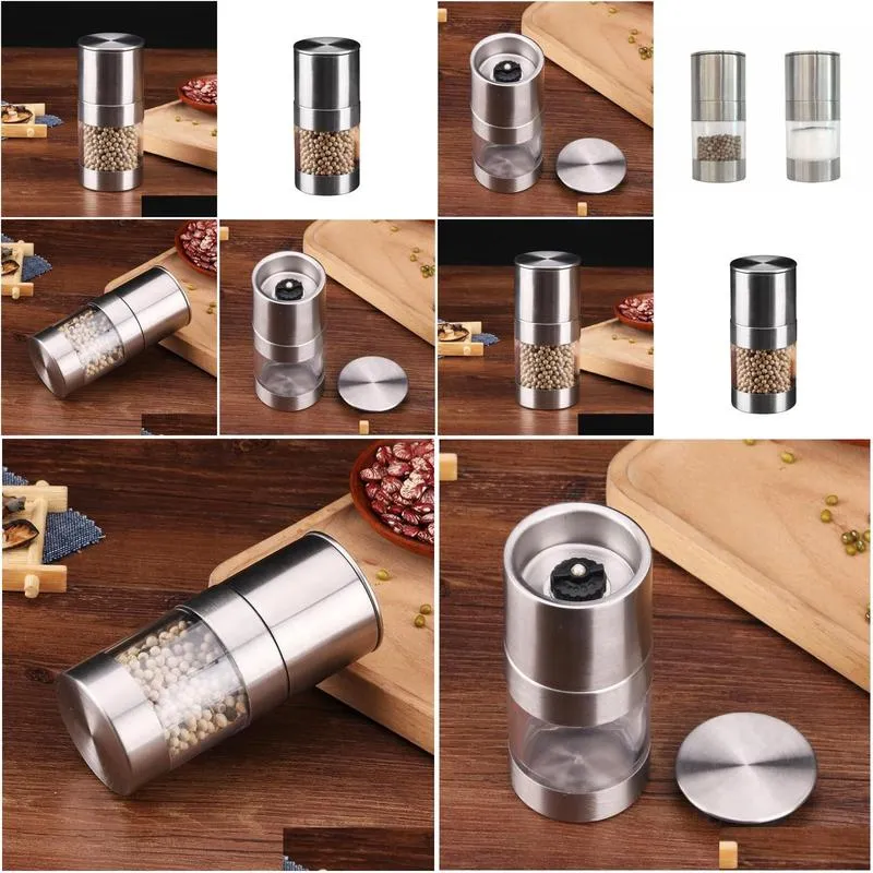 manual pepper mill salt shakers one-handed pepper grinder stainless steel spice sauce grinders stick kitchen tools
