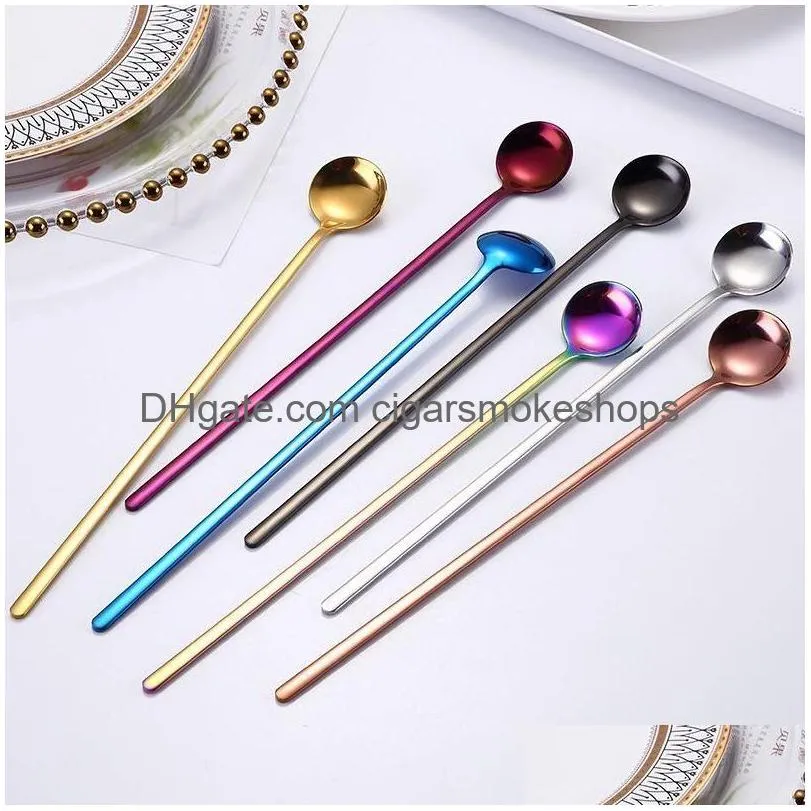 Spoons Long Handle Coffee Tea Stir Spoon Stainless Steel Cocktail Stirring Dessert Scoop Cafe Kitchen Accessory Wholesale Drop Deliver Dhbmf