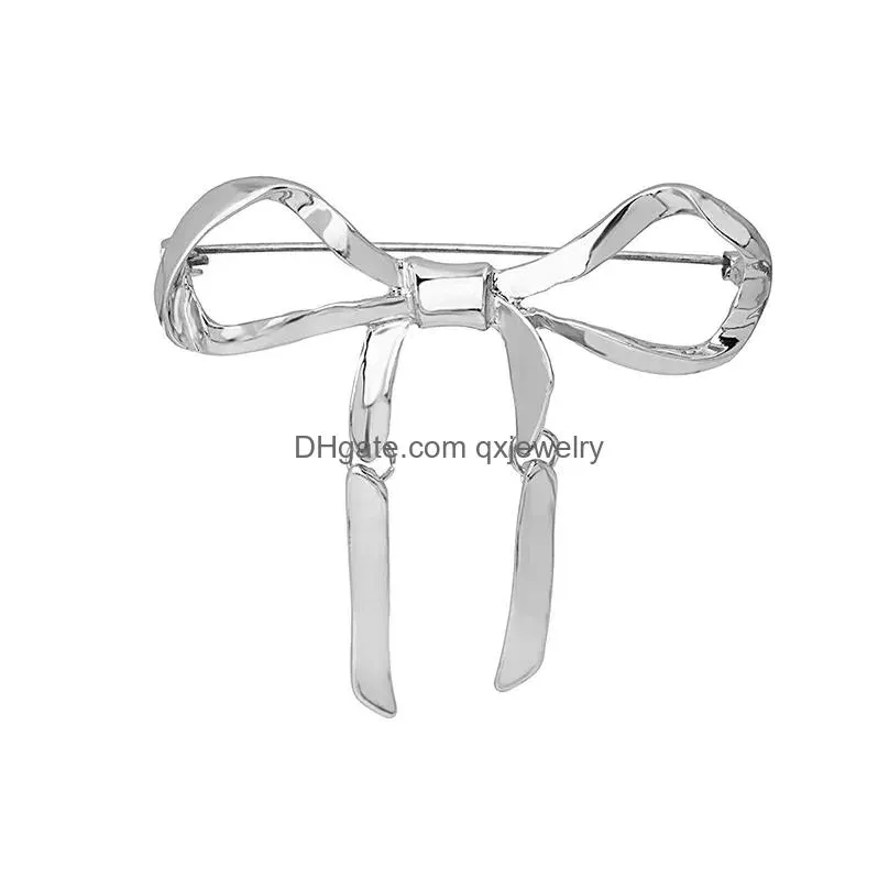 Pins, Brooches Simple Style Sweet Cute Metal Bowknot Bow Shape Brooch Pin For Women Uni Lover Aesthetic Decoration Fashion Jewelry Dr Dh3Kh