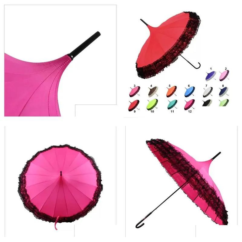 umbrellas women fashion 16k pagoda lace parasol princess long-handle windproof clear umbrella gift rain