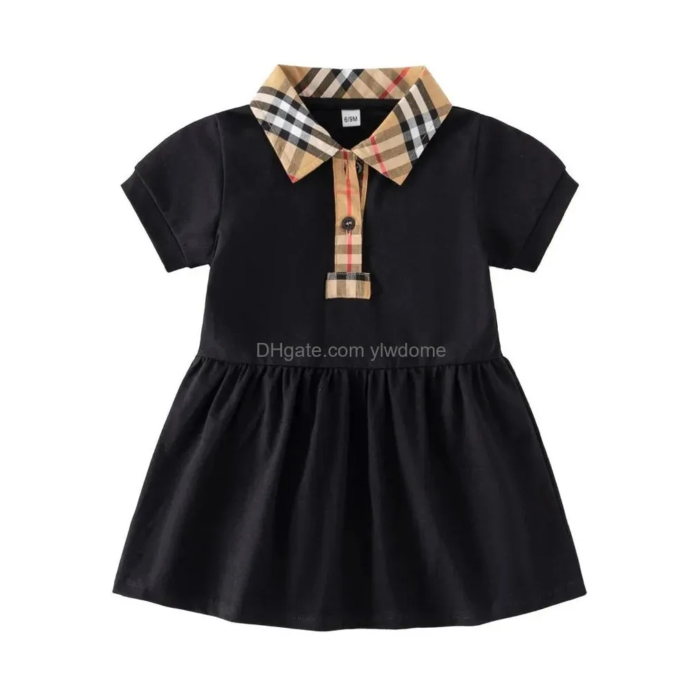 Girl`S Dresses Kid Designer Newborn Baby Dress Kids Girls Short Sleeve Plaid Skirt Casual Clothing Drop Delivery Baby, Maternity Dhc97