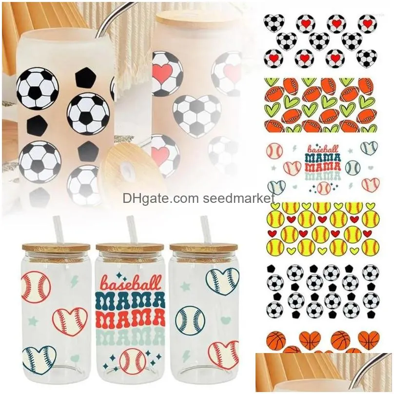 window stickers ball print uv dtf transfers 16oz cup wrap for diy glass waterproof oil-resistant tear-resistant football sticker m3c4