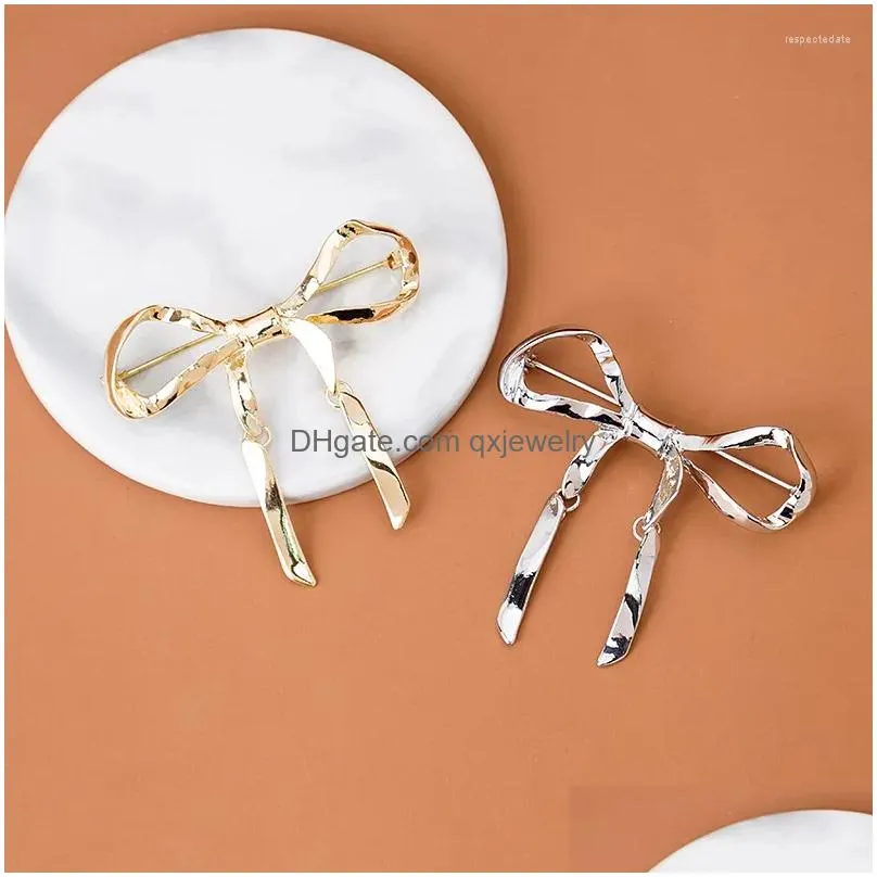 Pins, Brooches Simple Style Sweet Cute Metal Bowknot Bow Shape Brooch Pin For Women Uni Lover Aesthetic Decoration Fashion Jewelry Dr Dh3Kh