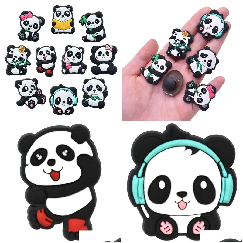 Panda Croc Charms Gibbits Bundle Mixture Batch Shoe Accessories for Wristband Bracelet Party Favors Gifts